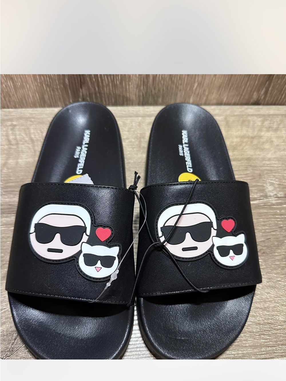 Karl Lagerfeld Black Slides with Sunglass Icon Patches